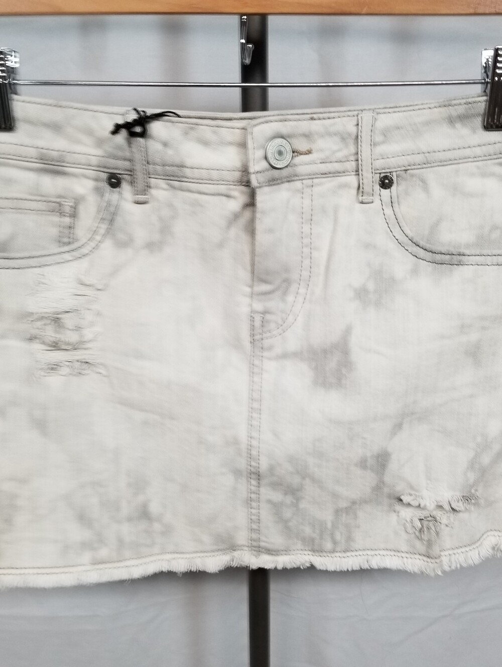 London Jeans Women Sz 4 Distressed Gray Denim Mini Shirt New With Tags Fray Hem